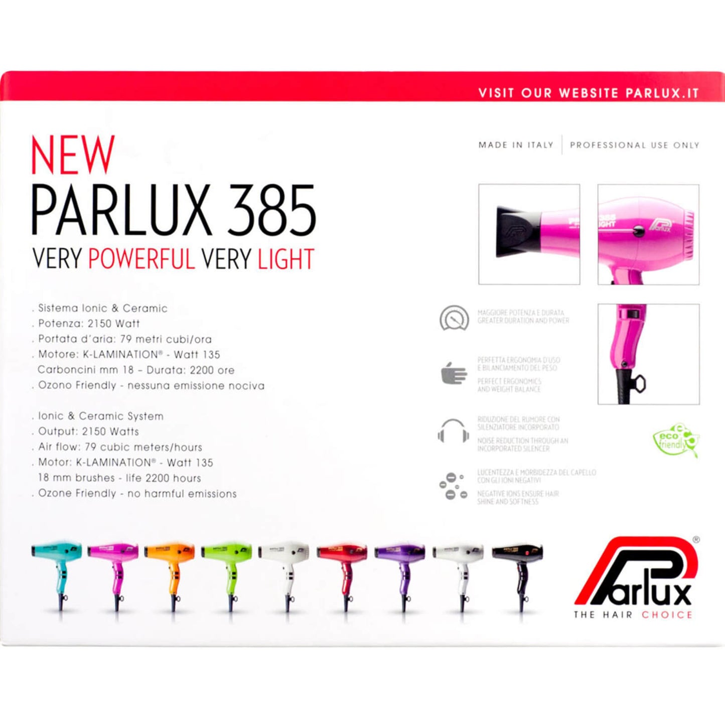 Parlux 385 Power Light Hair Dryer 2150W (Various Shades)