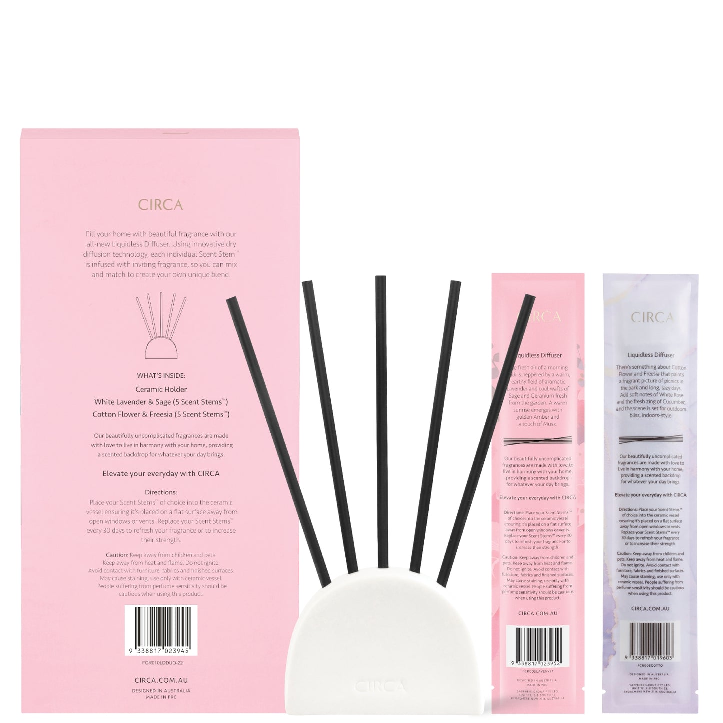 CIRCA White Lavender and Sage, Cotton Flower and Freesia Liquidless Diffuser Duo