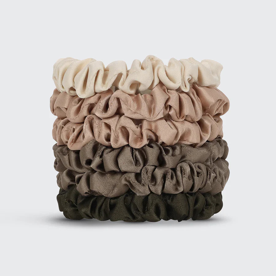 Kitsch Ruched Satin Petite Scrunchies 6pc Set - Eucalyptus