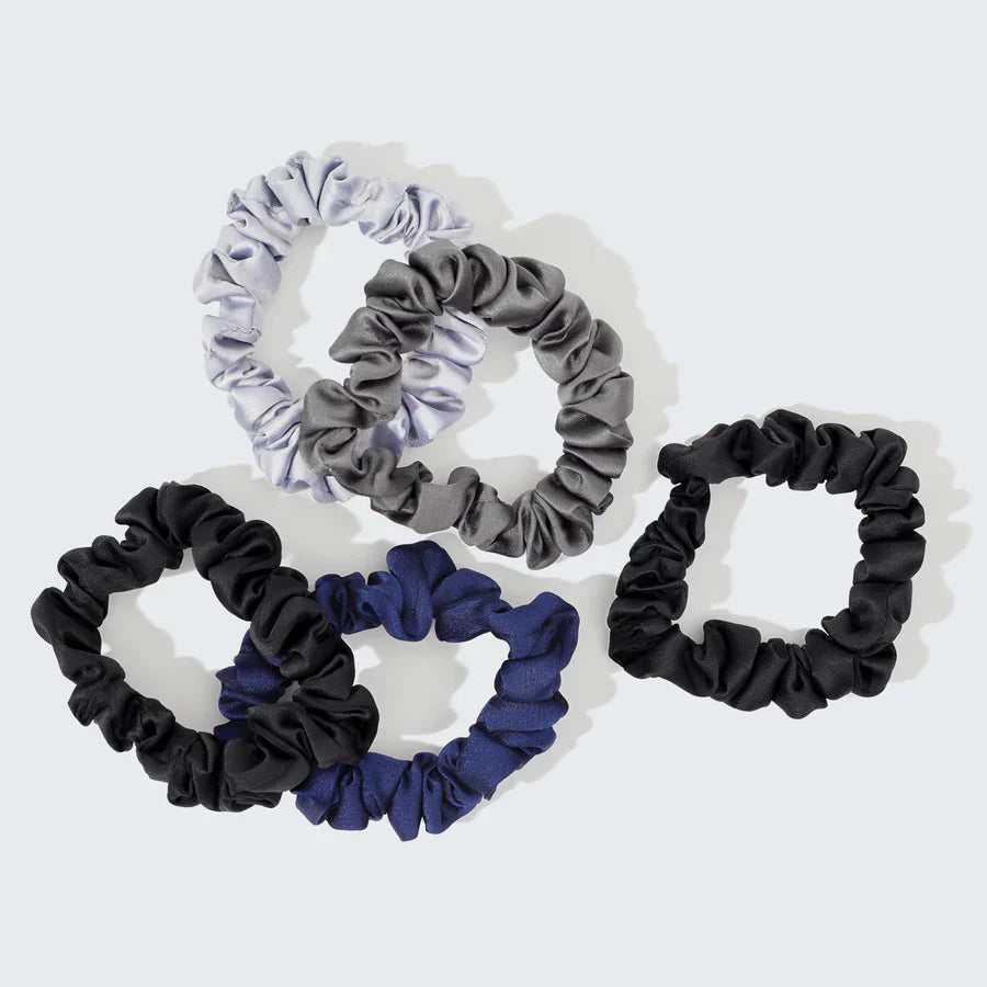 Kitsch Ruched Satin Scrunchies 5pc Set- Midnight