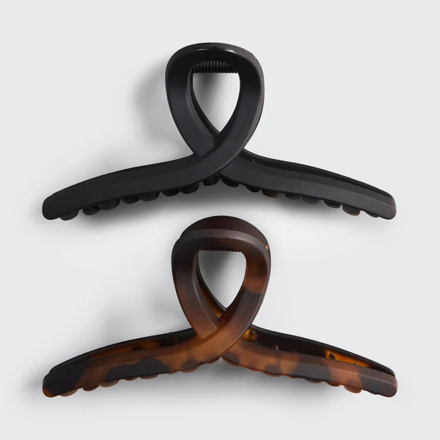 Kitsch Recycled Plastic Loop Claw Clips 2pc Set - Black & Tort