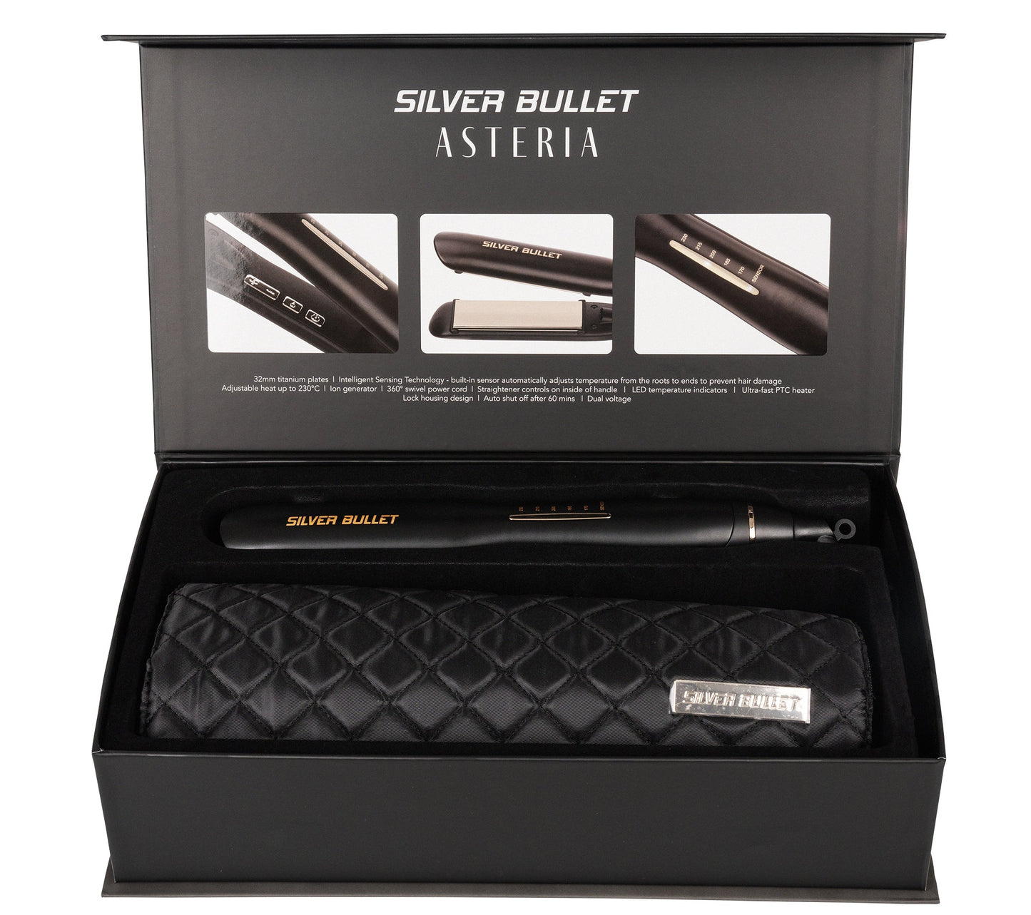 Silver Bullet Asteria Ionic Titanium Hair Straightener 32mm - Black