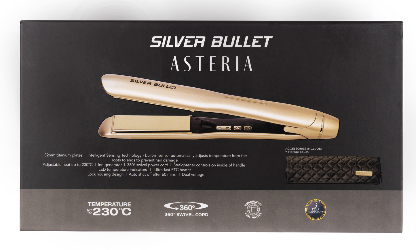 Silver Bullet Asteria Ionic Titanium 32mm Hair Straightener - Champagne