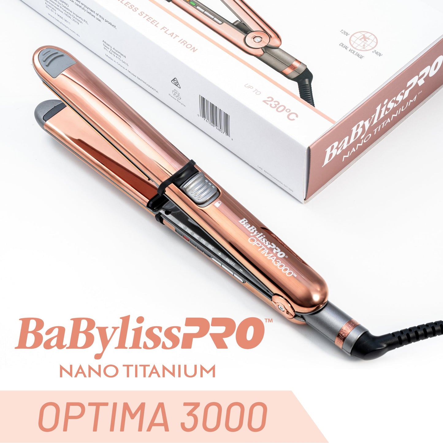 BaBylissPRO Optima 3000 Straightener - Rose Gold 32mm