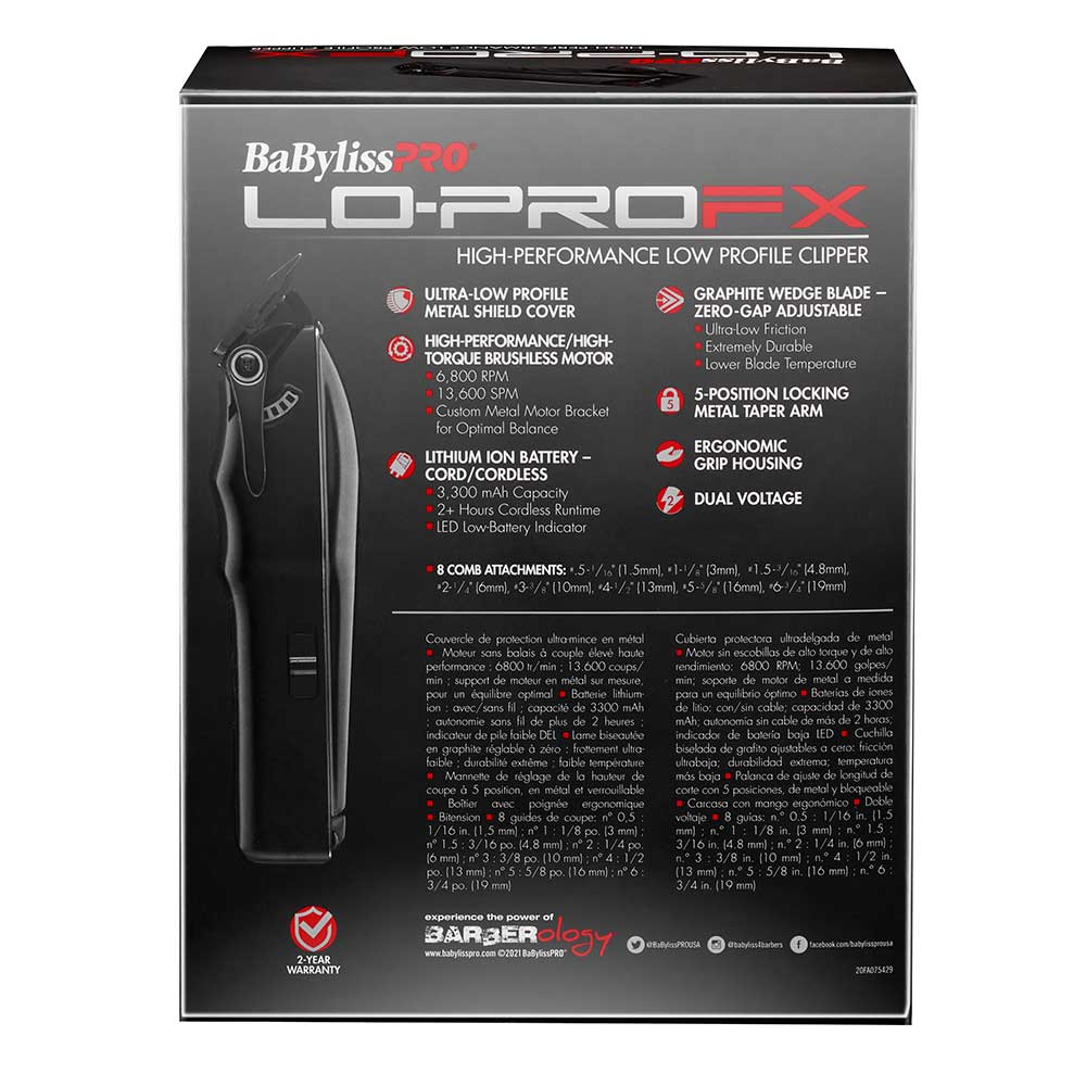 BaBylissPRO Lo-ProFX Clipper - Black Cord/Cordless