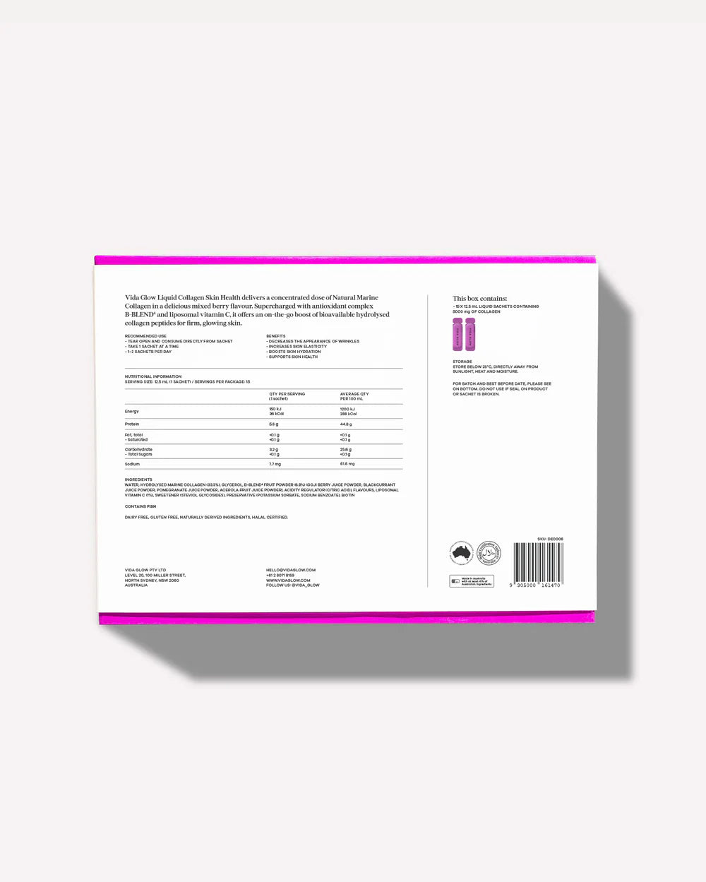 Vida Glow Liquid Collagen Skin Health Mixed Berry - 15 sachets