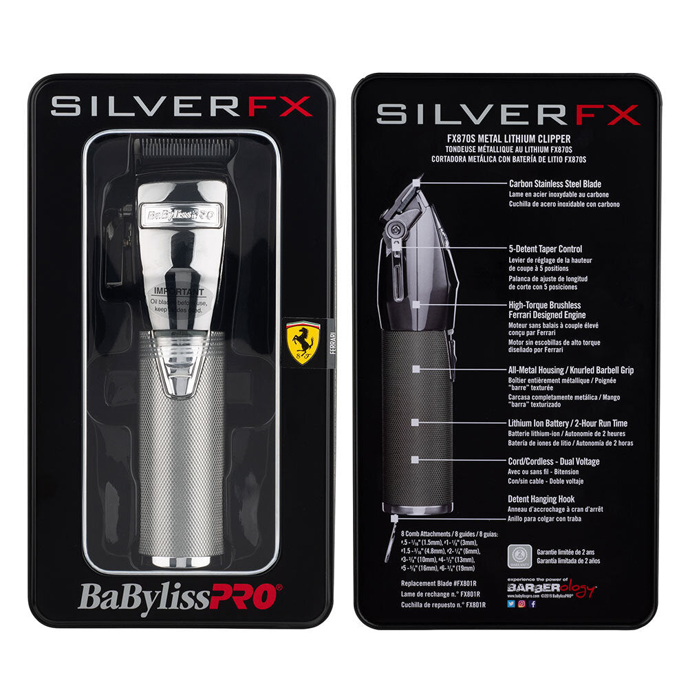 BaBylissPRO BaBylissPRO Silver FX Lithium Clipper - Silver Cord/Cordless Beard Care
