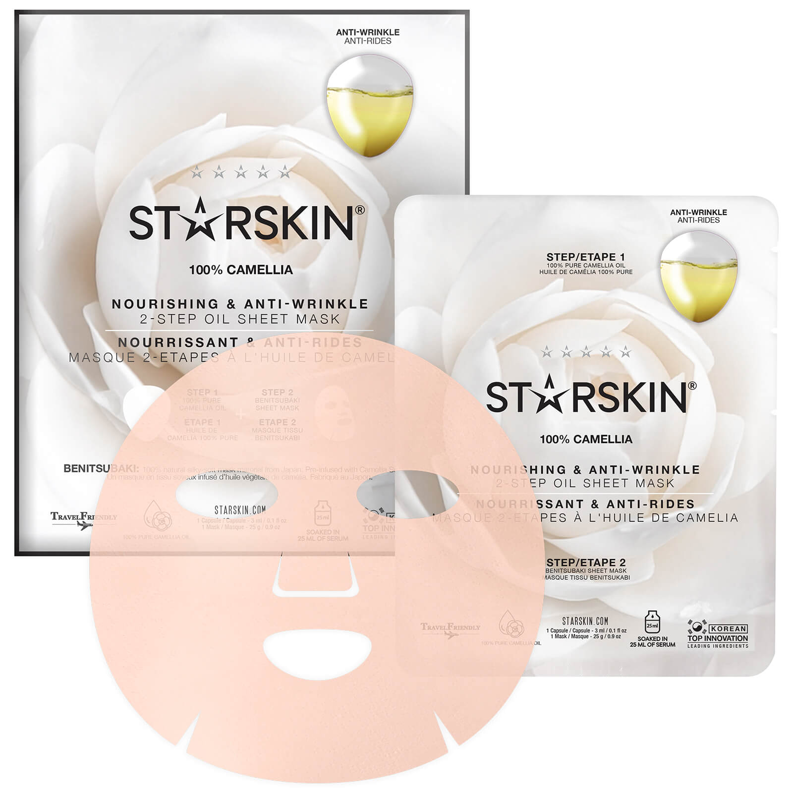 STARSKIN 100% Camellia 2-Step Oil Sheet Mask - Nourishing and Anti-Wrinkle