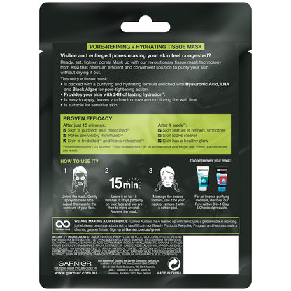 Garnier SkinActive Pure Charcoal Tissue Mask - Black Algae (1 Mask)