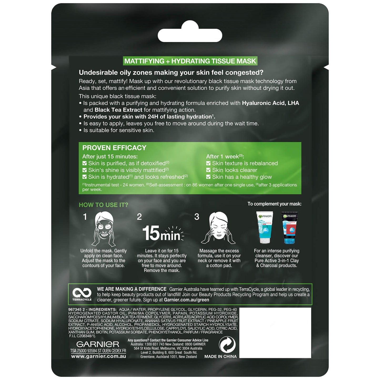 Garnier Pure Charcoal Tissue Mask - Mattifying (1 Mask)