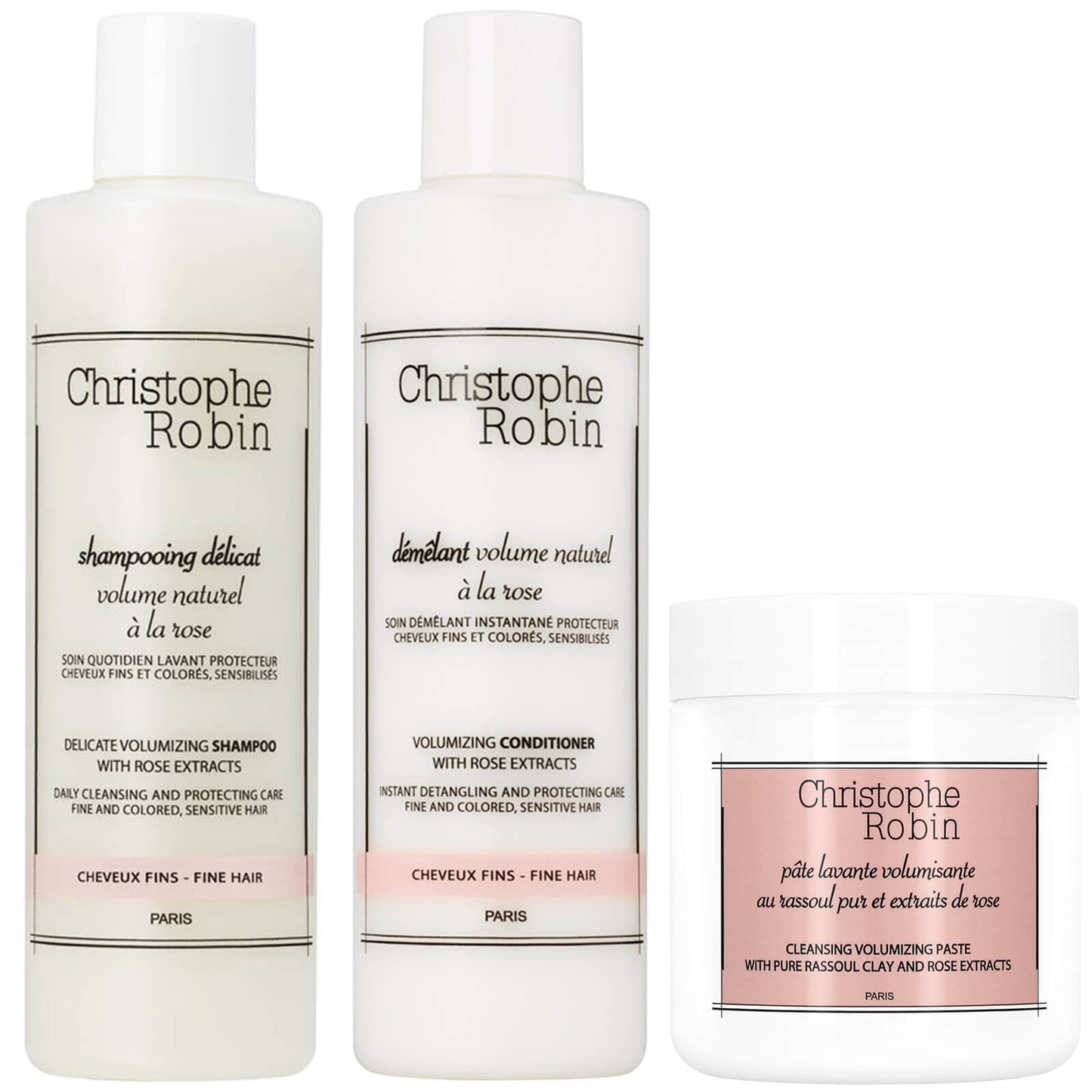 Christophe Robin Volume Shampoo, Volume Conditioner and Travel Size Cleansing Volumizing Paste with Pure Rassoul Clay