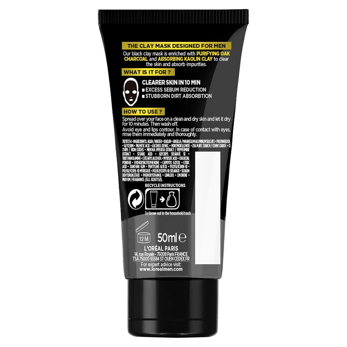 L'Oréal Paris Men Expert Pure Charcoal Purifying Clay Mask 50ml