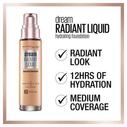 Maybelline Dream Radiant Liquid Hydrating Foundation 30ml (Various Shades)