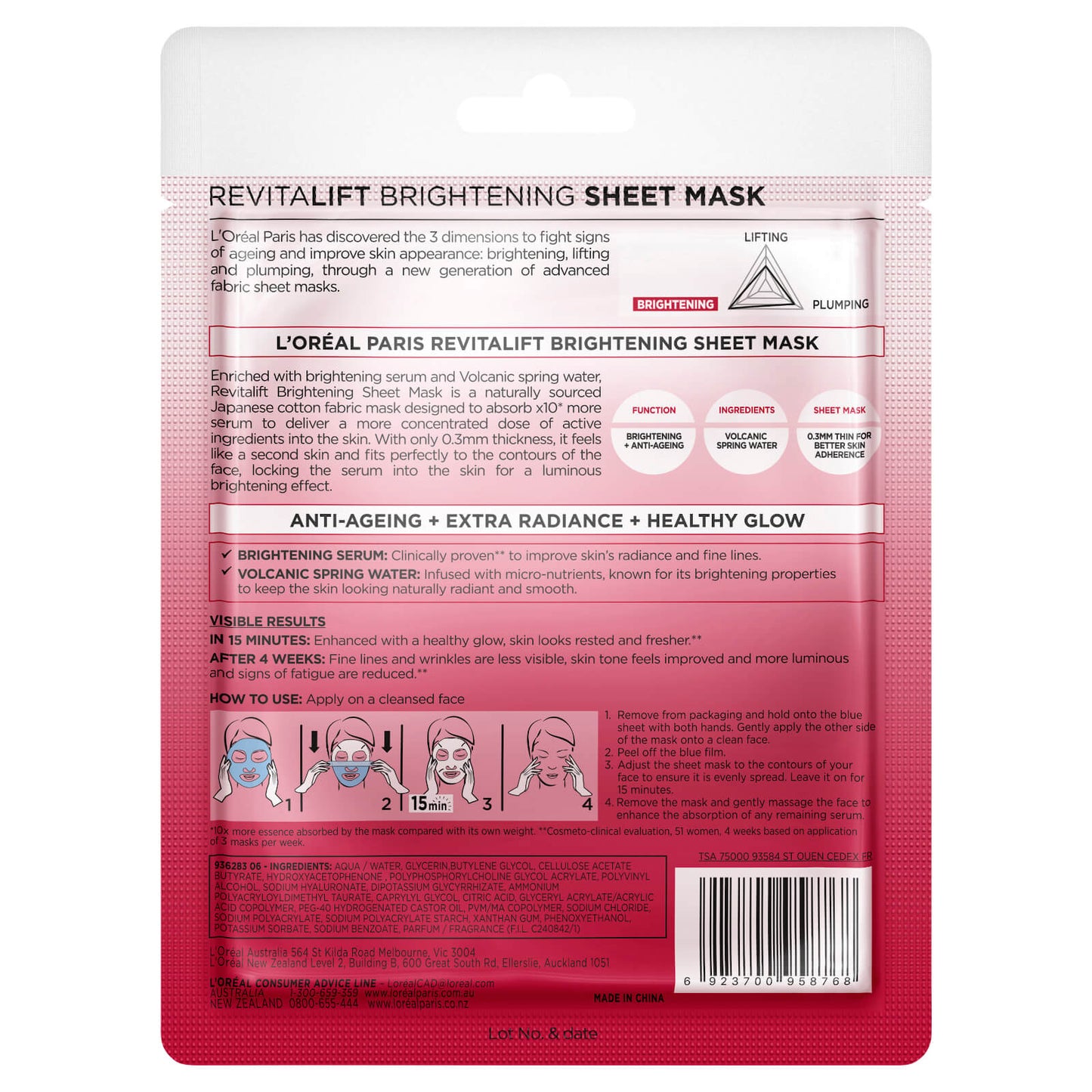 L'Oréal Paris Revitalift Brightening Sheet Mask (1 Mask)