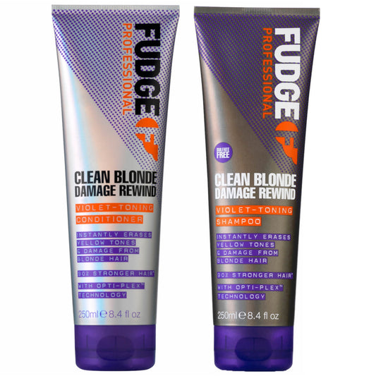 Fudge Professional Clean Blonde Damage Rewind Violet-Toning Shampoo and Conditioner Bundle 250ml