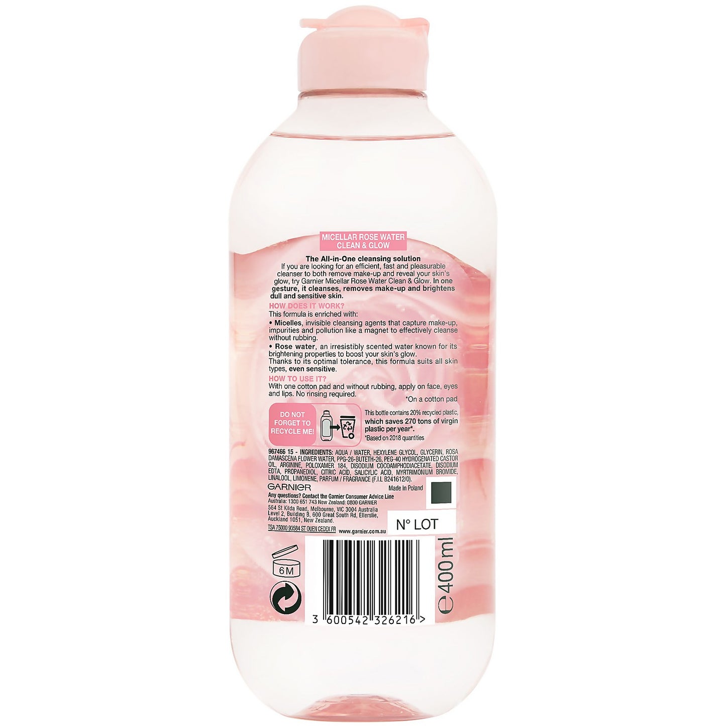 Garnier Micellar Cleansing Rose Water Clean & Glow 400ml