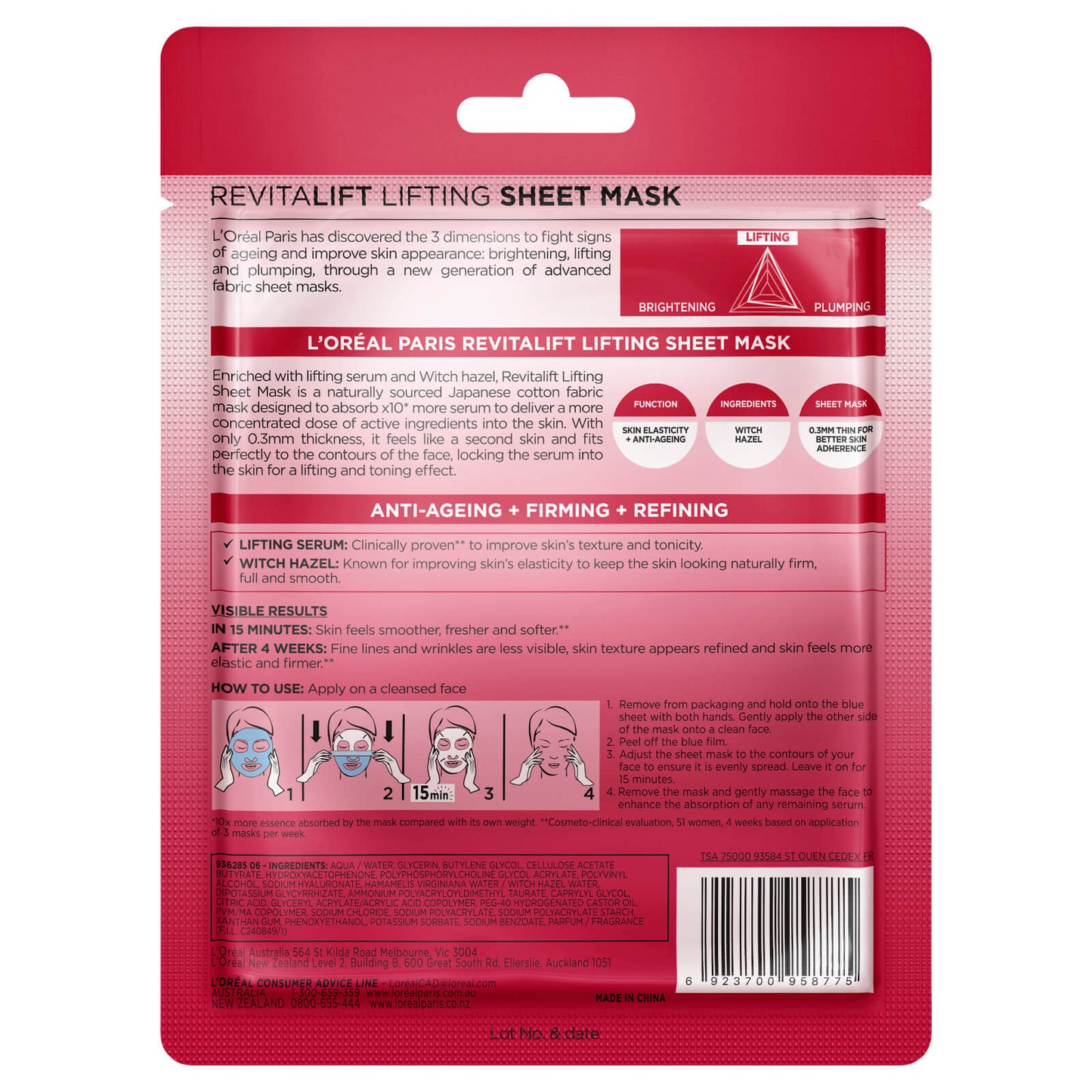 L'Oréal Paris Revitalift Lifting Sheet Masks (Pack of 5)