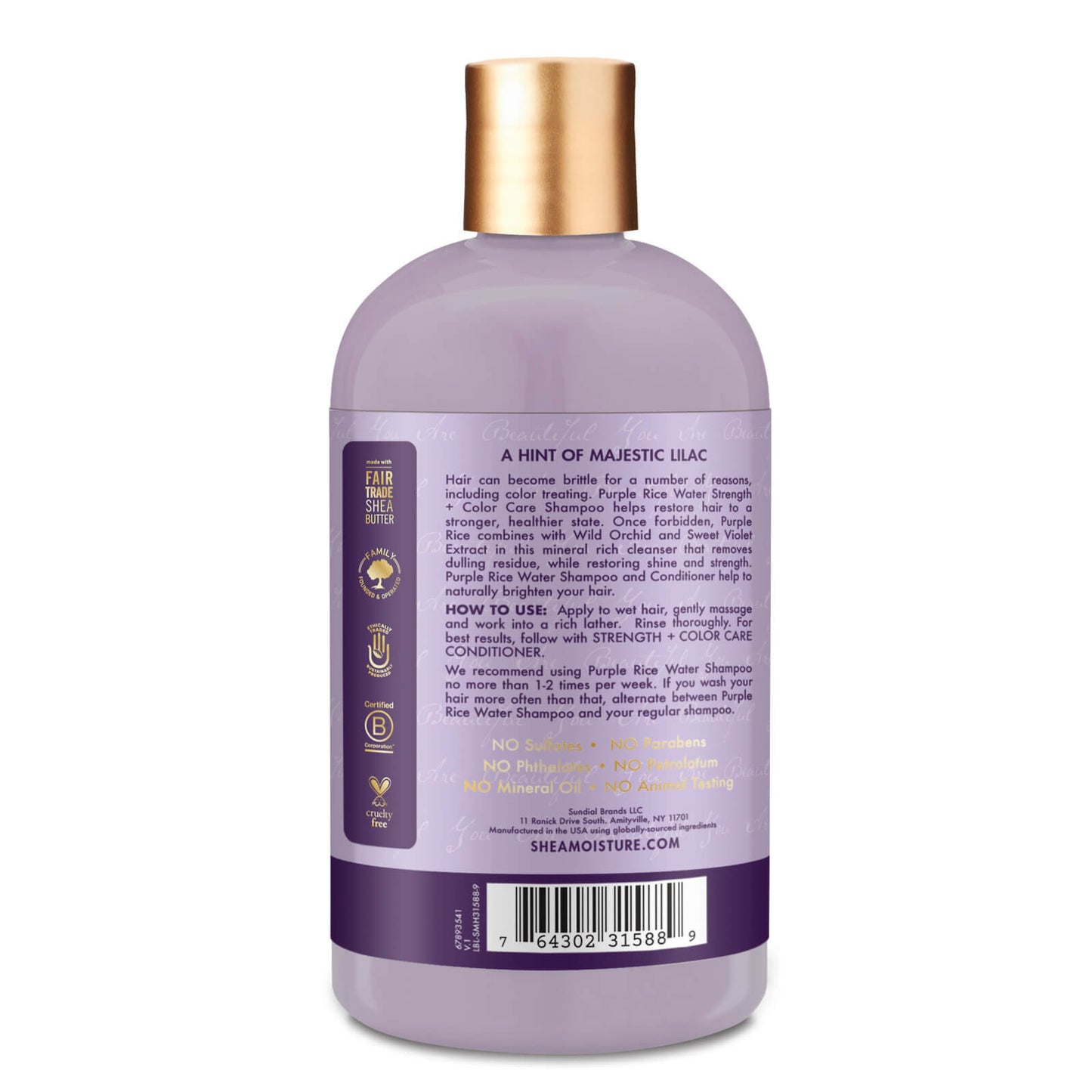 3X Shea Moisture 399ml Shampoo Strength And Colour Care Purple Rice Water With Wild Orchid And Sweet Violet Extract - 399ml