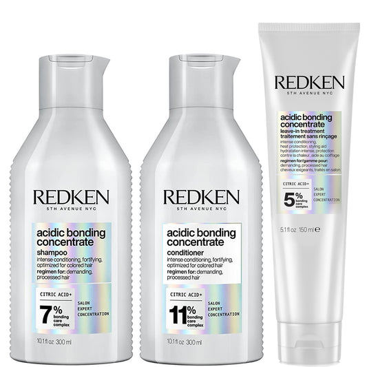 Redken Acidic Bonding Concentrate Shampoo, Conditioner and Leave-in Treatment Bond Repair Bundle