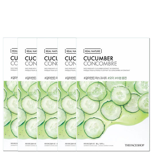 THE FACE SHOP Real Nature Sheet Mask - Cucumber (Pack of 5)