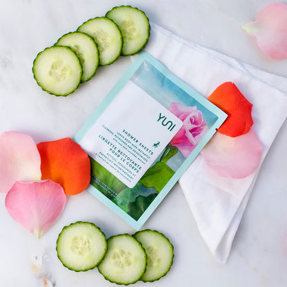 Yuni Beauty Shower Sheets with Rose and Cucumber Extract (12 Wipes)