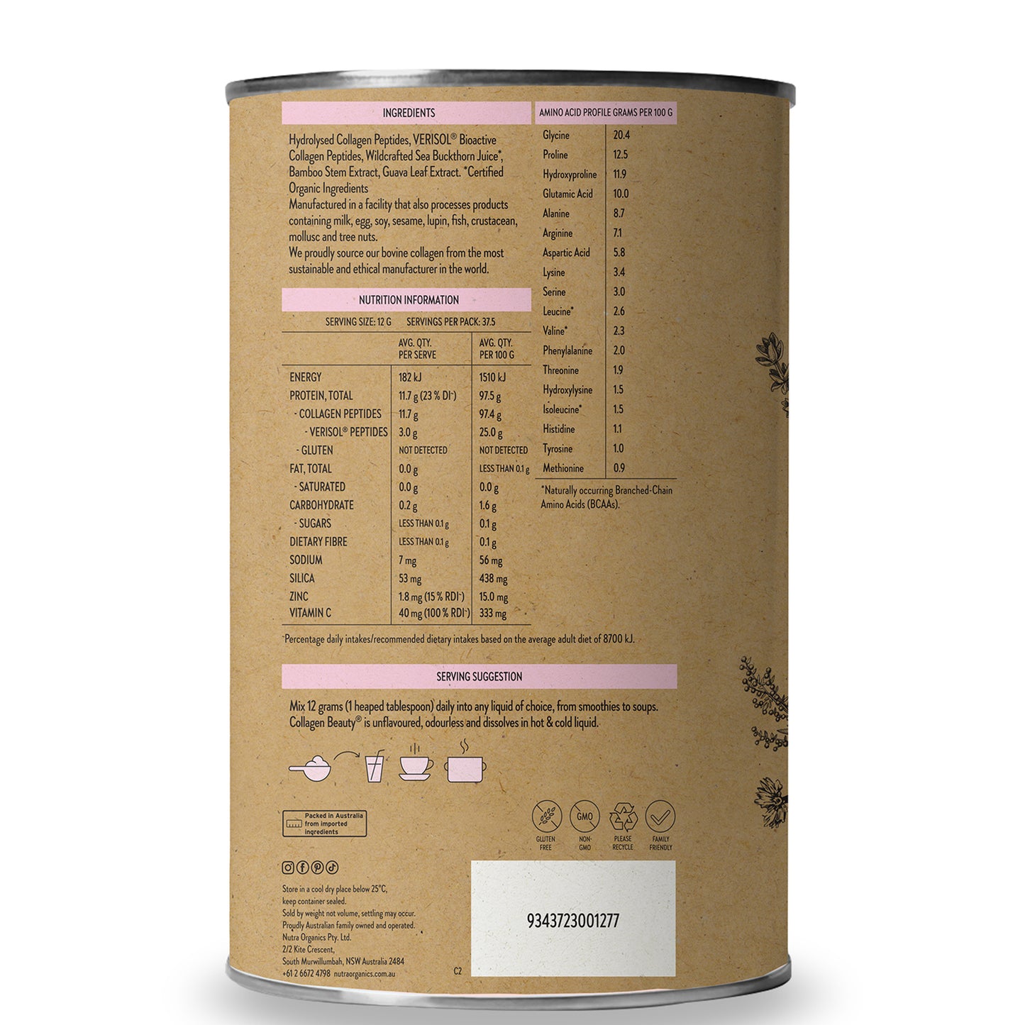 Nutra Organics Collagen Beauty - Unflavoured 450g