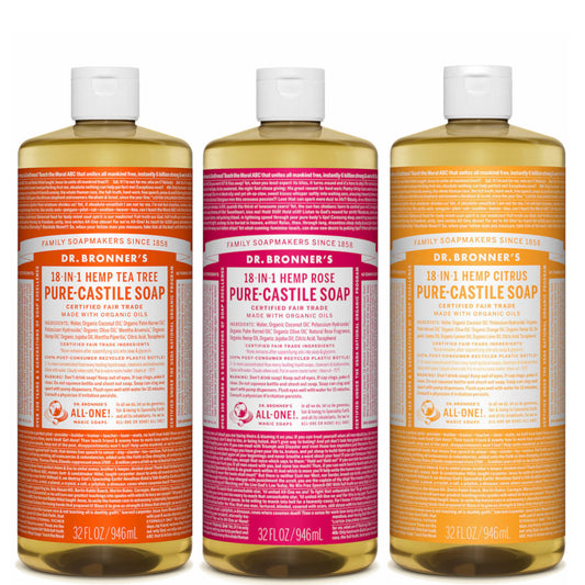 Dr. Bronner's Summer Scents Pure-Castile Liquid Soap Set - Citrus, Tea Tree and Rose