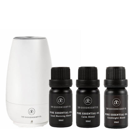 The Goodnight Co. Portable Diffuser and Essential Oil Trio - White