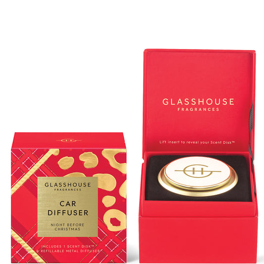 Glasshouse Fragrances Christmas - Night Before Christmas Gold Car Diffuser with 1 Replacement Scent Disk