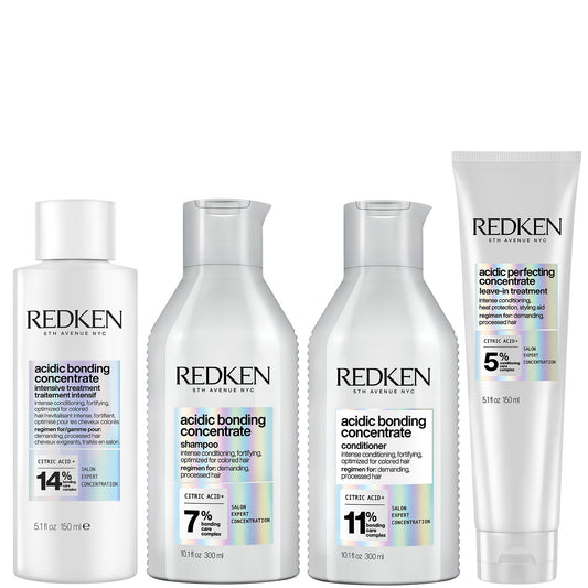 Redken Acidic Bonding Concentrate Intensive Pre-Treatment, Shampoo, Conditioner and Leave-in Treatment Bond Repair Bundle