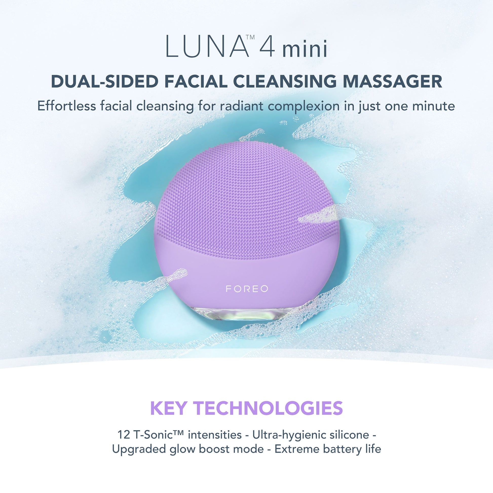 FOREO LUNA 4 mini Smart 2-Zone Facial Cleansing Device for All Skin Types - Lavender