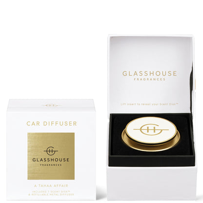 Glasshouse Fragrances White Car Diffuser - A Tahaa Affair with 1 Replacement Scent Disk