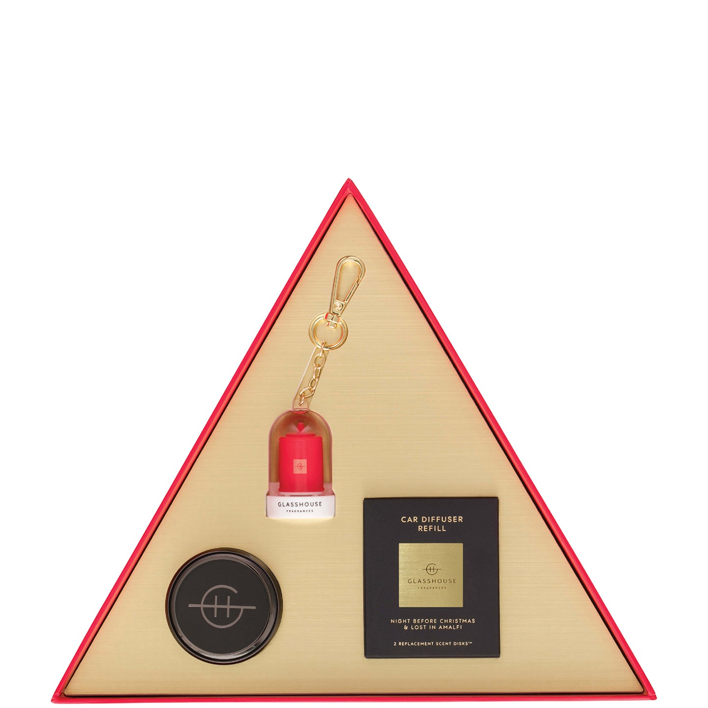 Glasshouse Fragrances Night Before Christmas and Lost in Amalfi Black Car Diffuser with 2 Replacement Scent Disk and Key Ring