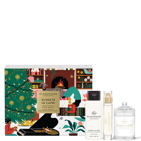 Glasshouse Fragrances Sunsets in Capri Eau de Parfum, Body Lotion and 60g Candle Fragrance Trio Gift Set