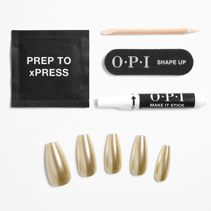 OPI xPRESS/ON - Break the Gold Press On Nails Gel-Like Salon Manicure