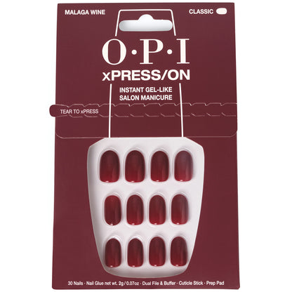 OPI xPRESS/ON Dark Red Press On Nails Gel-Like Salon Manicure - Malaga Wine