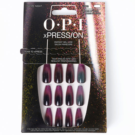 OPI xPRESS/ON Black Purple Press On Nails for a Gel-Like Salon Manicure - Swipe Night