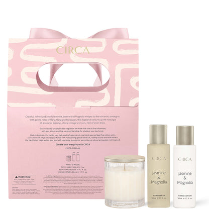 CIRCA Jasmine and Magnolia Gift Bag Candle, Hand Wash and Hand Lotion Set