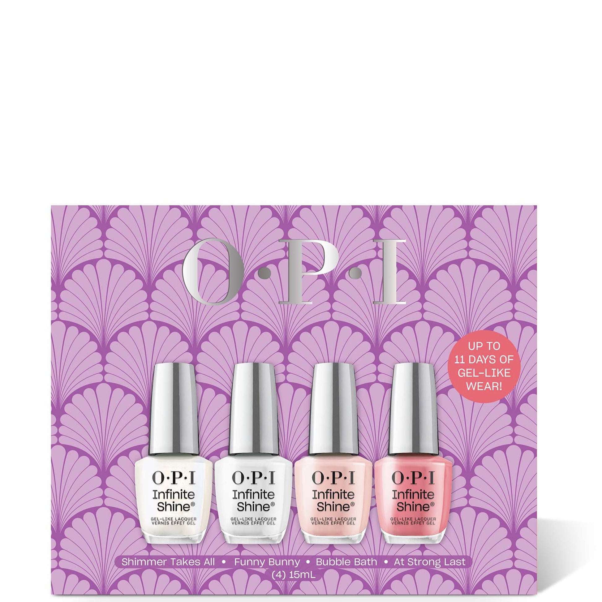 OPI Infinite Shine Quad Gift Set - Shimmer Takes All Funny Bunny Bubble Bath and At Strong Last