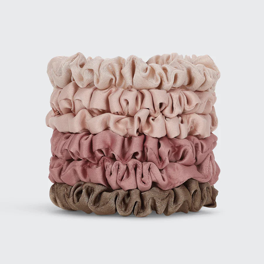 Kitsch Ruched Satin Petite Scrunchies 6pc Set - Terracotta