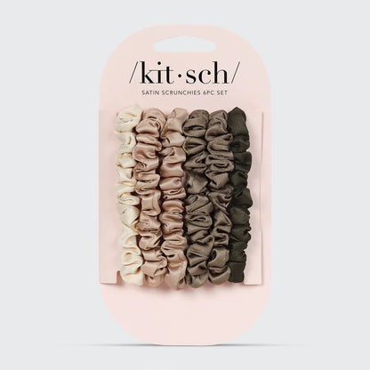 Kitsch Ruched Satin Petite Scrunchies 6pc Set - Eucalyptus