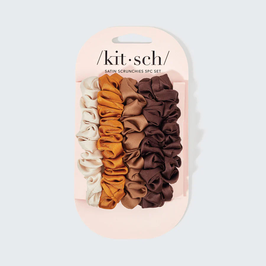 Kitsch Ruched Satin Scrunchies 5pc Set - Sedona
