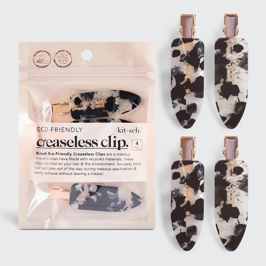 Kitsch Recycled Plastic Creaseless Clips 4pc Set - Black Terrazzo
