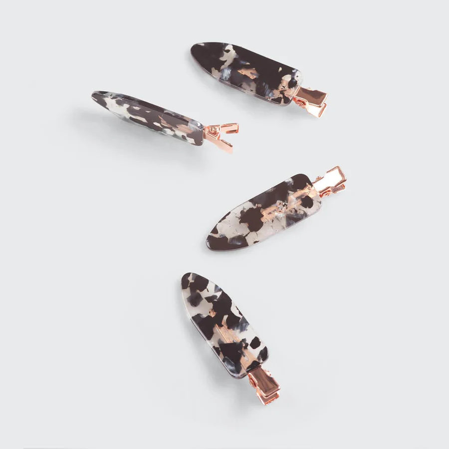 Kitsch Recycled Plastic Creaseless Clips 4pc Set - Black Terrazzo