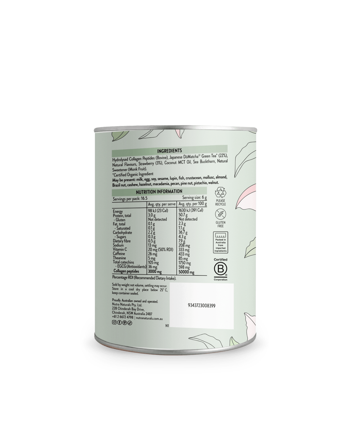 Nutra Naturals Collagen Strawberry Matcha Latte 100g