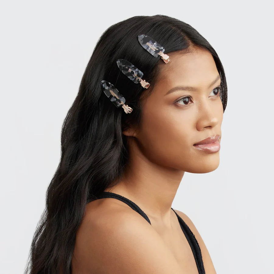 Kitsch Recycled Plastic Creaseless Clips 4pc Set - Black Terrazzo