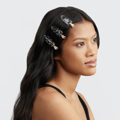 Kitsch Recycled Plastic Creaseless Clips 4pc Set - Black Terrazzo