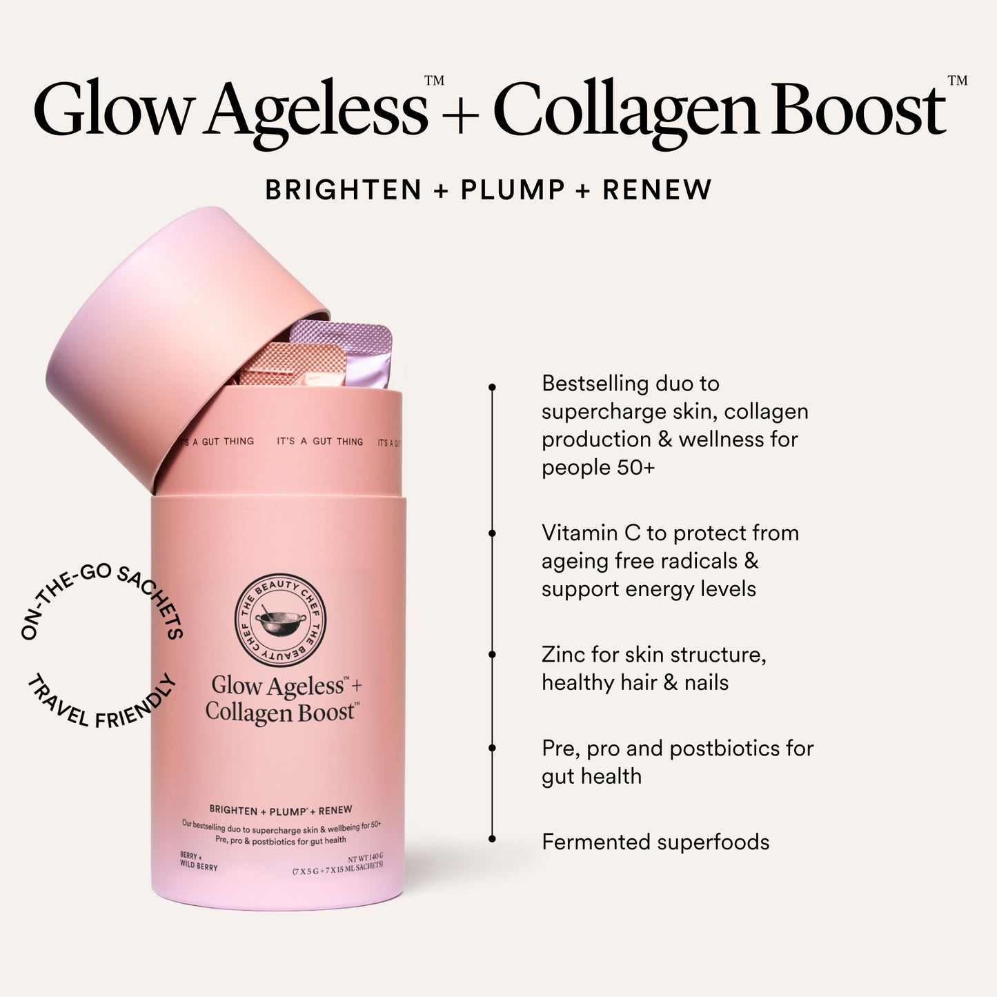 The Beauty Chef Glow Ageless + Collagen Boost Sachets 7 x 5 g + 7 x 15 mL