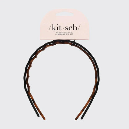 Kitsch Kitsch Recycled Plastic Zigzag Headbands 2pc Set - Black & Tort Headband